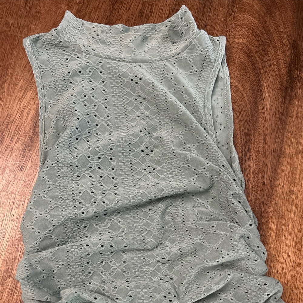 SHEIN ruched eyelet material sleeveless top Sage green Sz Small